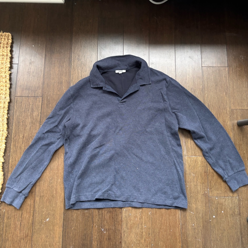 Madewell Navy Heatheted Polo long sleeve